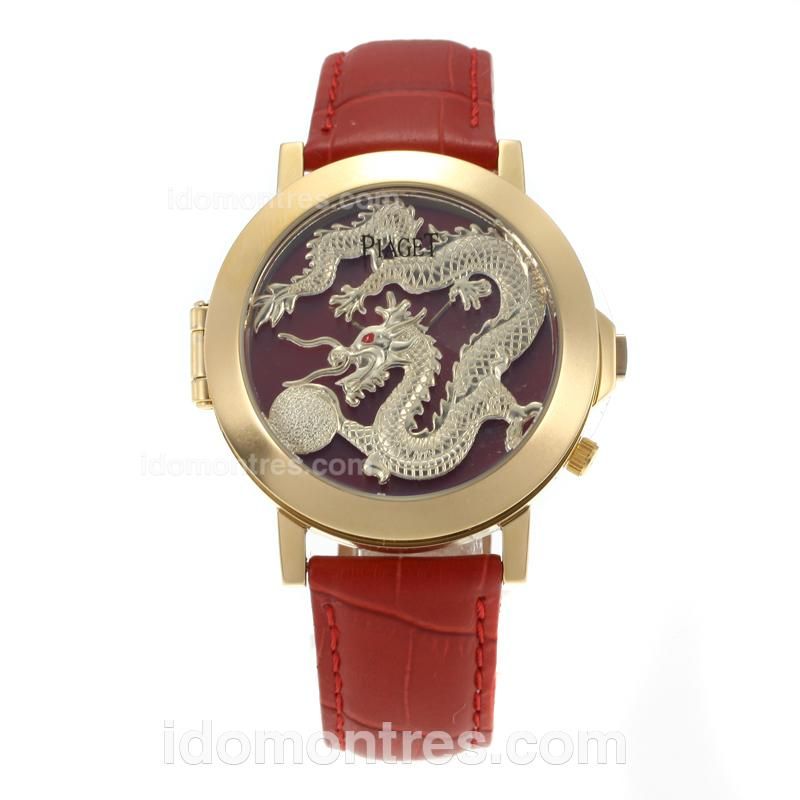 Piaget Dragon & Phoenix Collection Yellow Gold Case with Dragon Dial-Red Leather Strap
