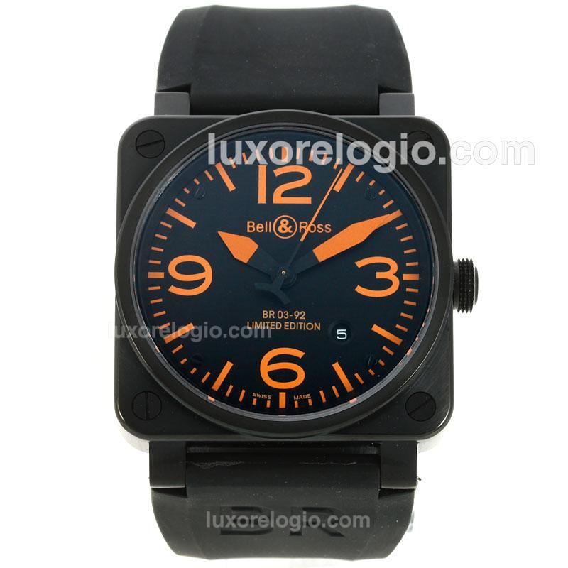 Bell & Ross BR 03-92 Swiss ETA 2892 Movement PVD Case with Black Dial and Orange Marking -42x42mm