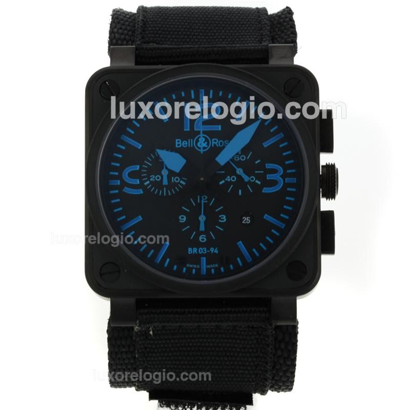 Bell & Ross BR 03-94 Chronograph Swiss ETA Movement PVD Casing with Blue Marking-Nylon Strap 42x42mm