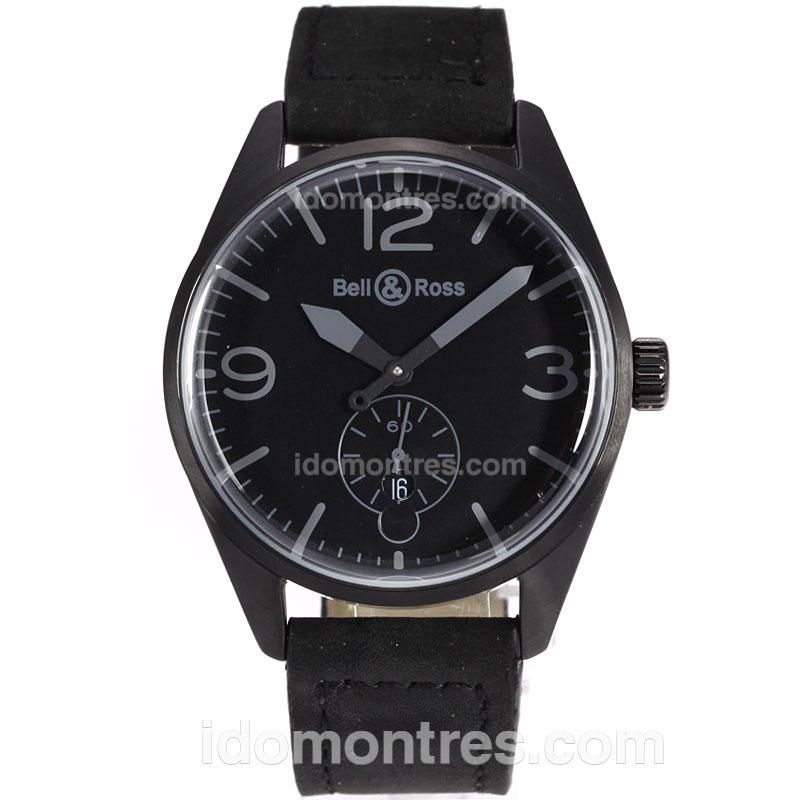 Bell & Ross BR02 Automatic PVD Case with Black Dial Gray Markers-Black Leather Strap