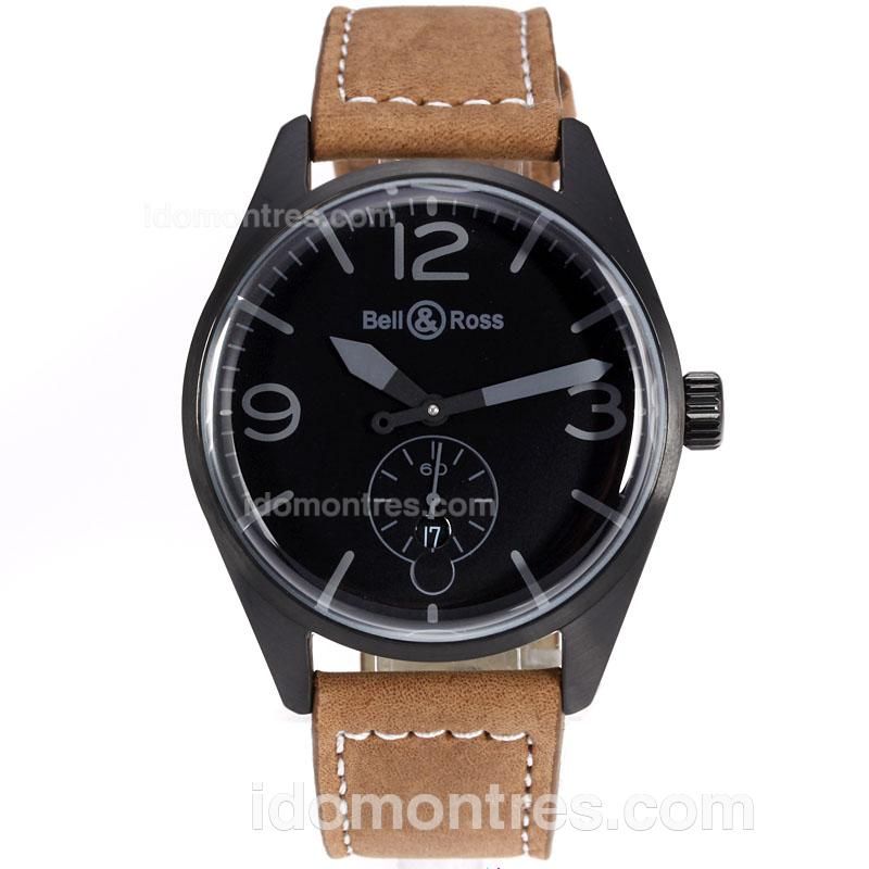Bell & Ross BR02 Automatic PVD Case with Black Dial Gray Markers-Brown Leather Strap