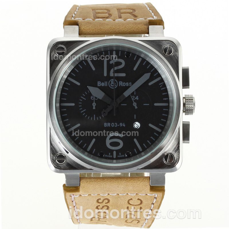 Bell & Ross BR03-94 Working Chronograph Gray Markers with Black Dial-Leather Strap