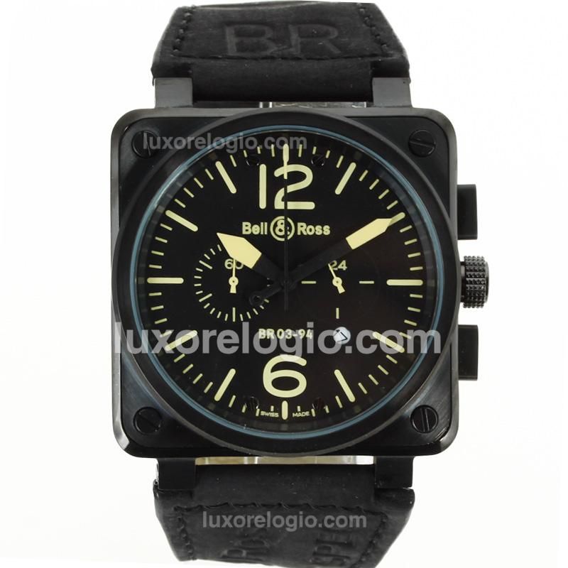 Bell & Ross BR03-94 Working Chronograph PVD Case Yellow Markers with Black Dial-Leather Strap