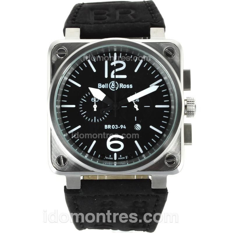 Bell & Ross BR03-94 Working Chronograph White Markers with Black Dial-Leather Strap