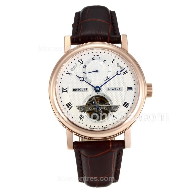 Breguet Classique Working Power Reserve Automatic Tourbillion Rose Gold Case with White Dial-Leather Strap