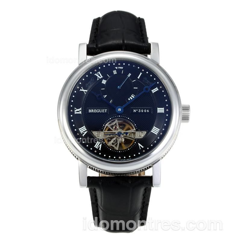 Breguet Classique Working Power Reserve Automatic Tourbillion with Black Dial-Leather Strap
