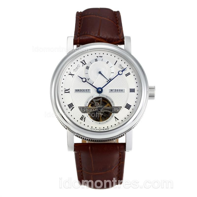 Breguet Classique Working Power Reserve Automatic Tourbillion with White Dial-Leather Strap