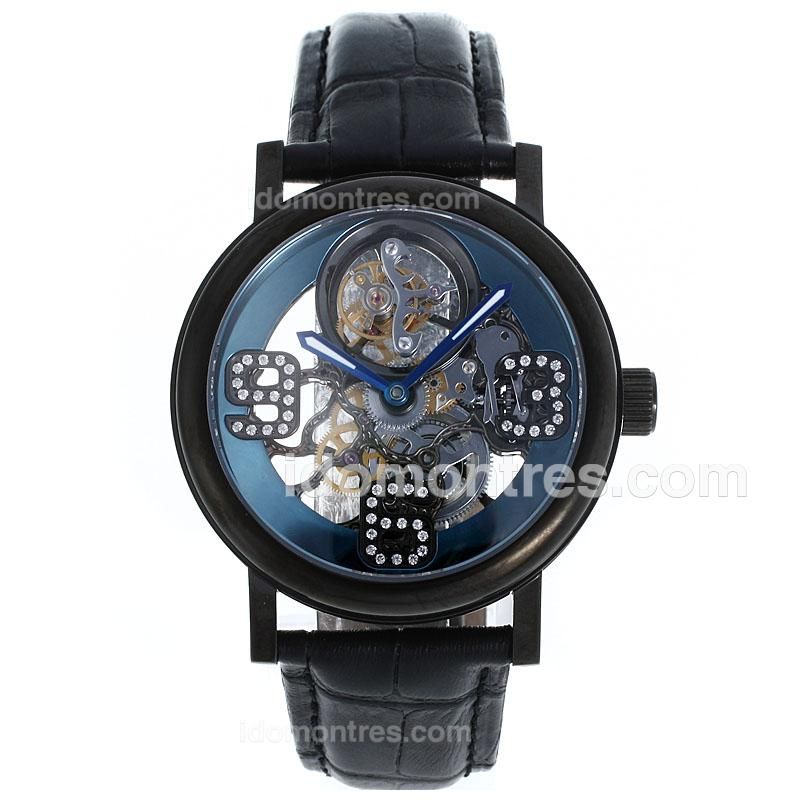 Breguet Classique Working Tourbillon Manual Winding PVD Case with Skeleton Dial-Leather Strap
