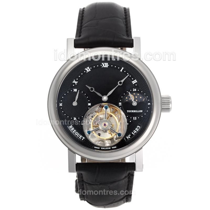 Breguet Classique Working Tourbillon Manual Winding with Black Dial-Leather Strap