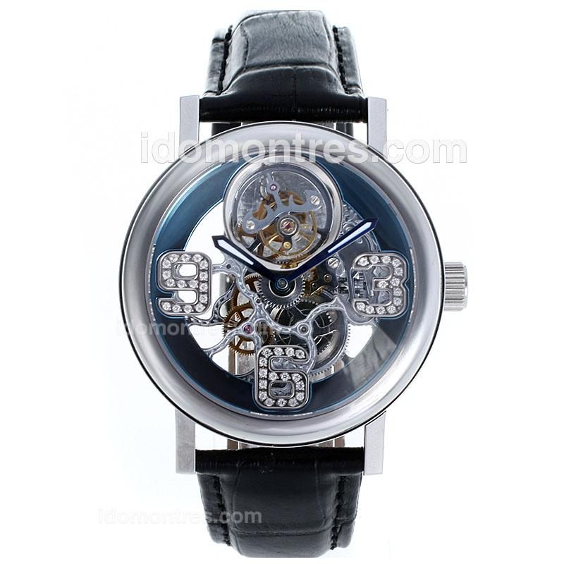 Breguet Classique Working Tourbillon Manual Winding with Skeleton Dial-Leather Strap