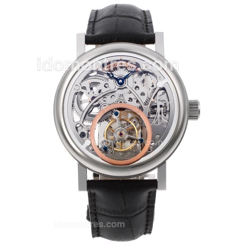 Breguet Classique Working Tourbillon Manual Winding with Skeleton Dial-Leather Strap