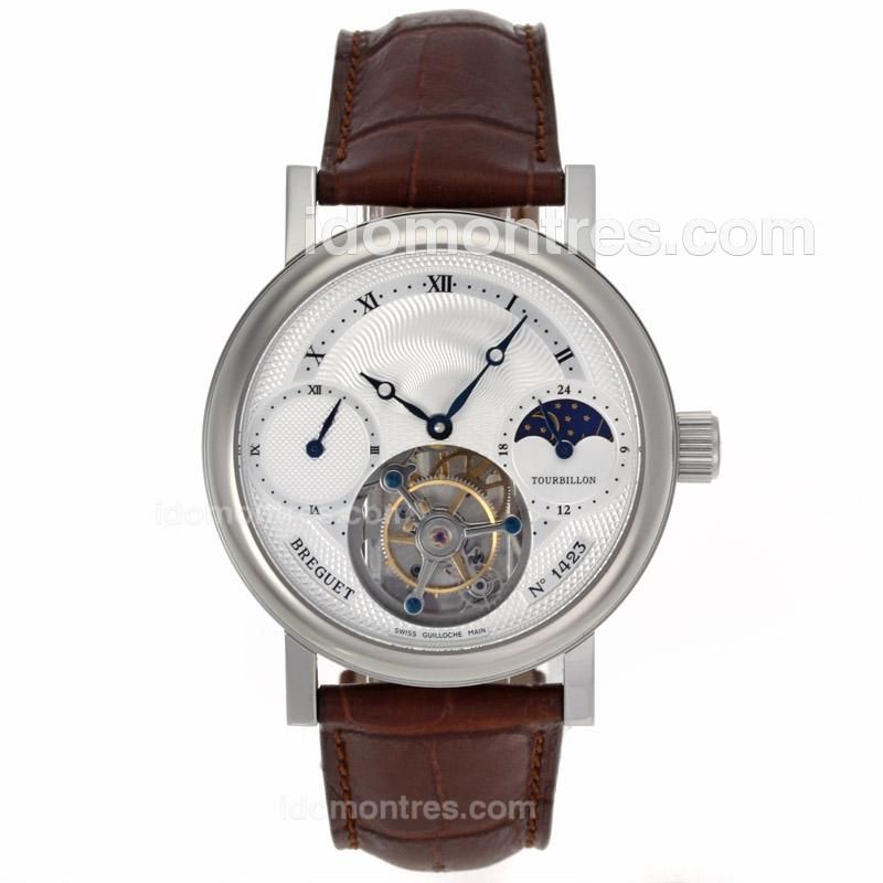 Breguet Classique Working Tourbillon Manual Winding with White Dial-Leather Strap