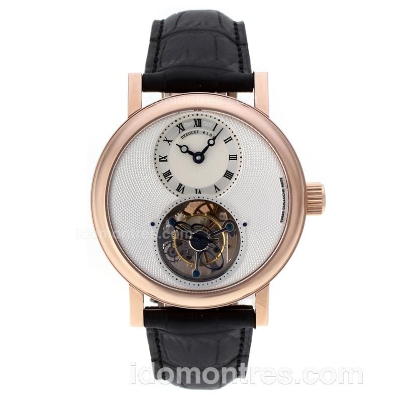 Breguet Classique Working Tourbillon No.4109 Manual Winding Rose Gold Case with White Dial-Leather Strap