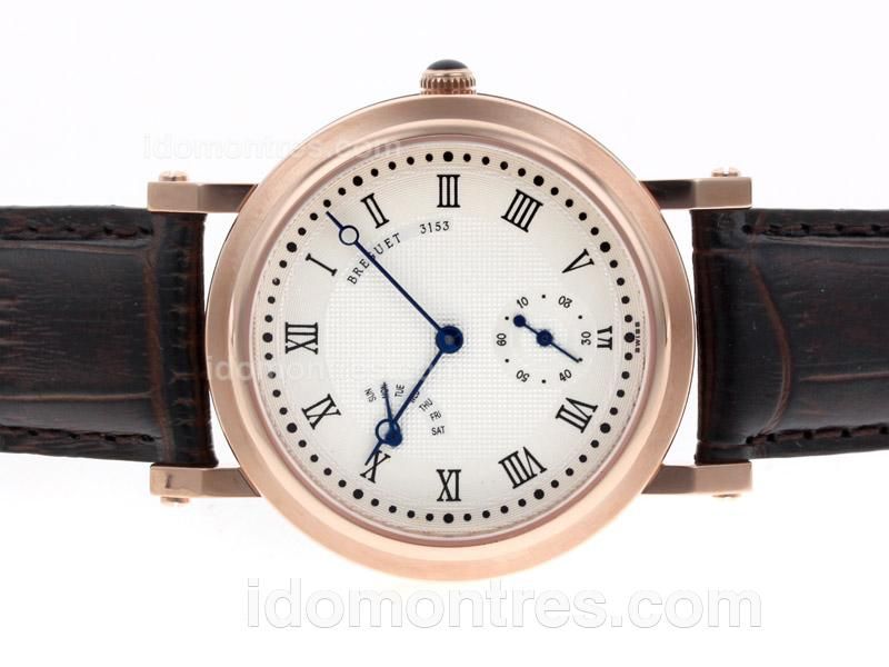 Breguet De La Marine 3153 Rose Gold Case with White Dial-Leather Strap