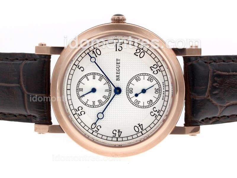Breguet De La Marine Rose Gold Case with White Dial-Leather Strap
