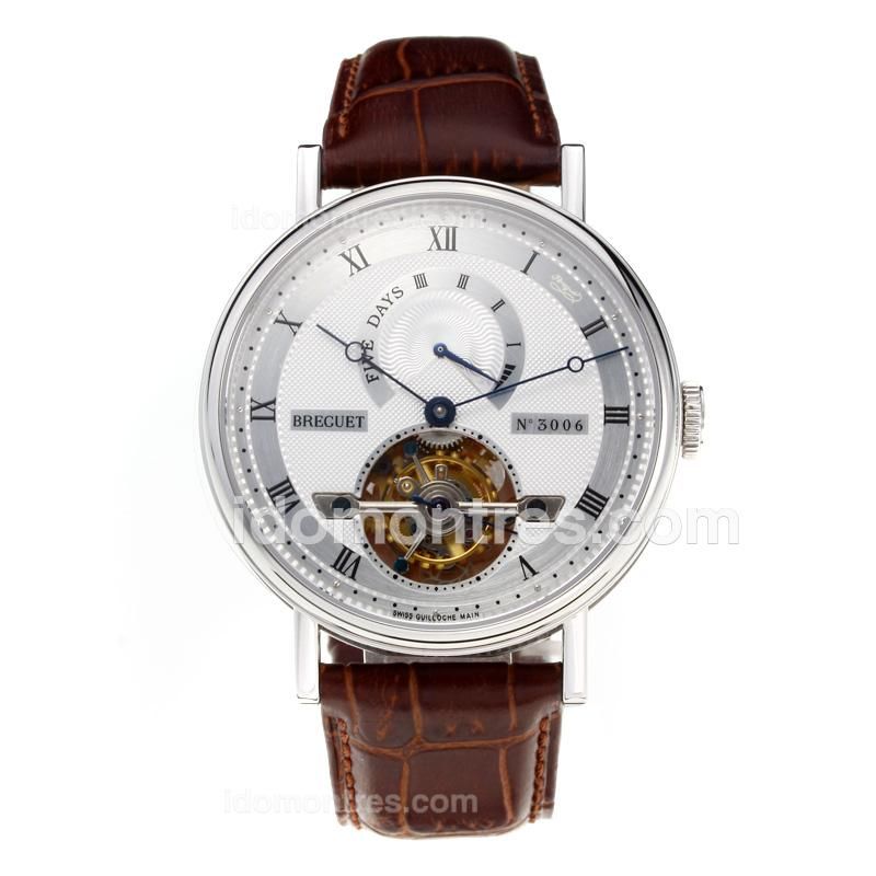 Breguet N3006 Automatic Power Reserve Working Tourbillon with White Dial-Leather Strap-18K Plated Gold Movement