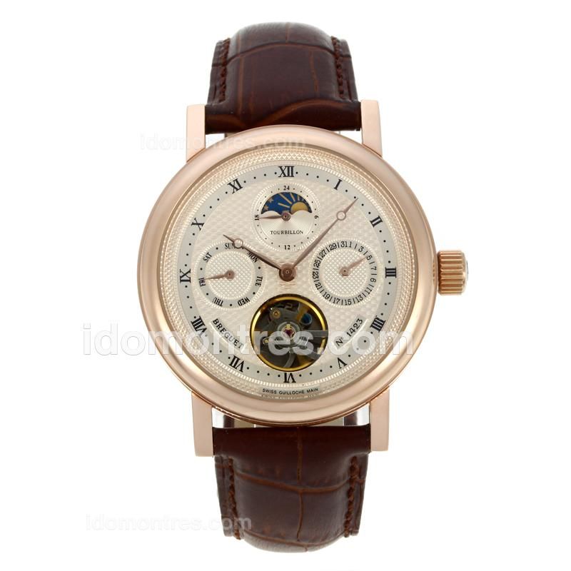 Breguet No.1423 Tourbillon Automatic Rose Gold Case with Champagne Dial-Leather Strap