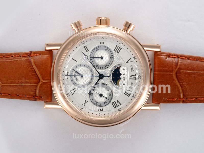 Breguet Ref.1775 Chronograph Lemania Movement Rose Gold Case with Moonphase-White Dial
