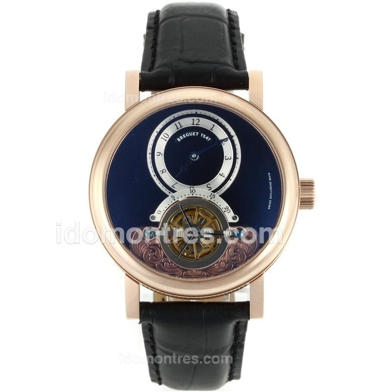 Breguet Tourbillon No.7547 Automatic Rose Gold Case with Black Dial-Leather Strap