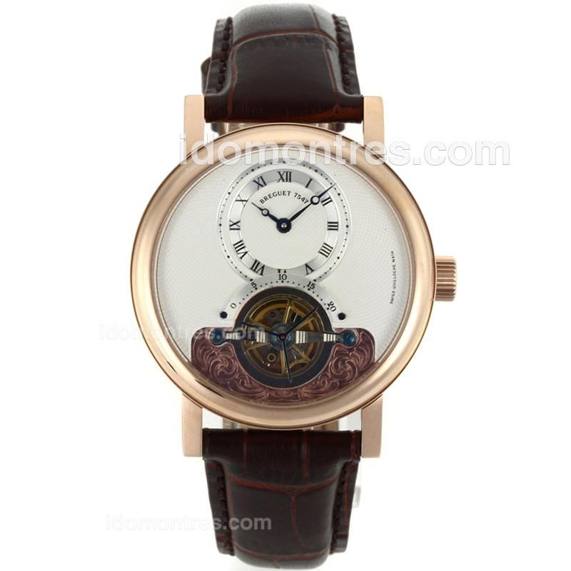 Breguet Tourbillon No.7547 Automatic Rose Gold Case with White Dial-Leather Strap
