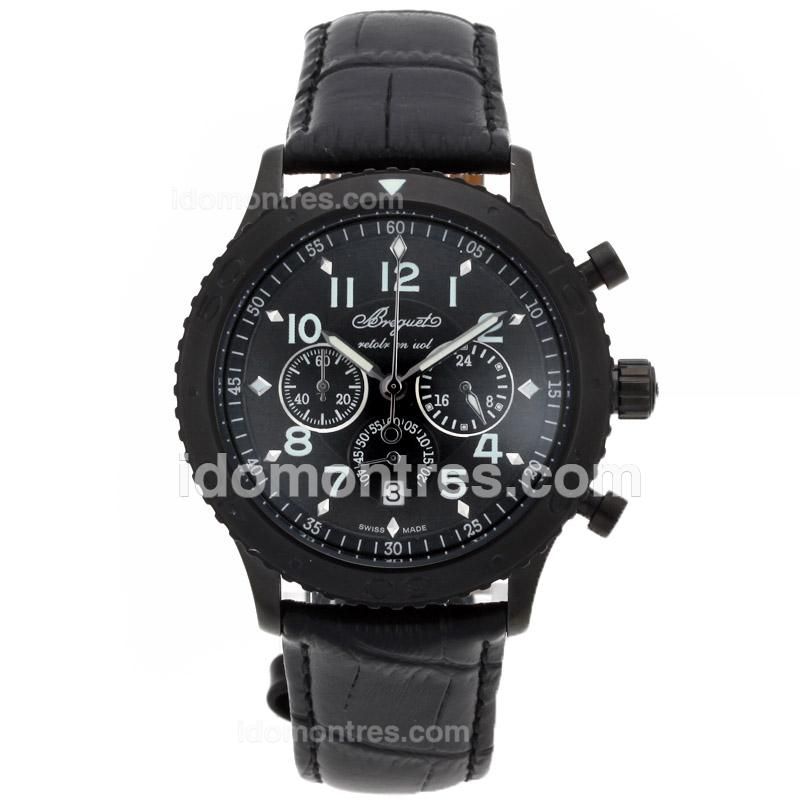 Breguet Type XX Working Chronograph PVD Case with Black Dial-Leather Strap