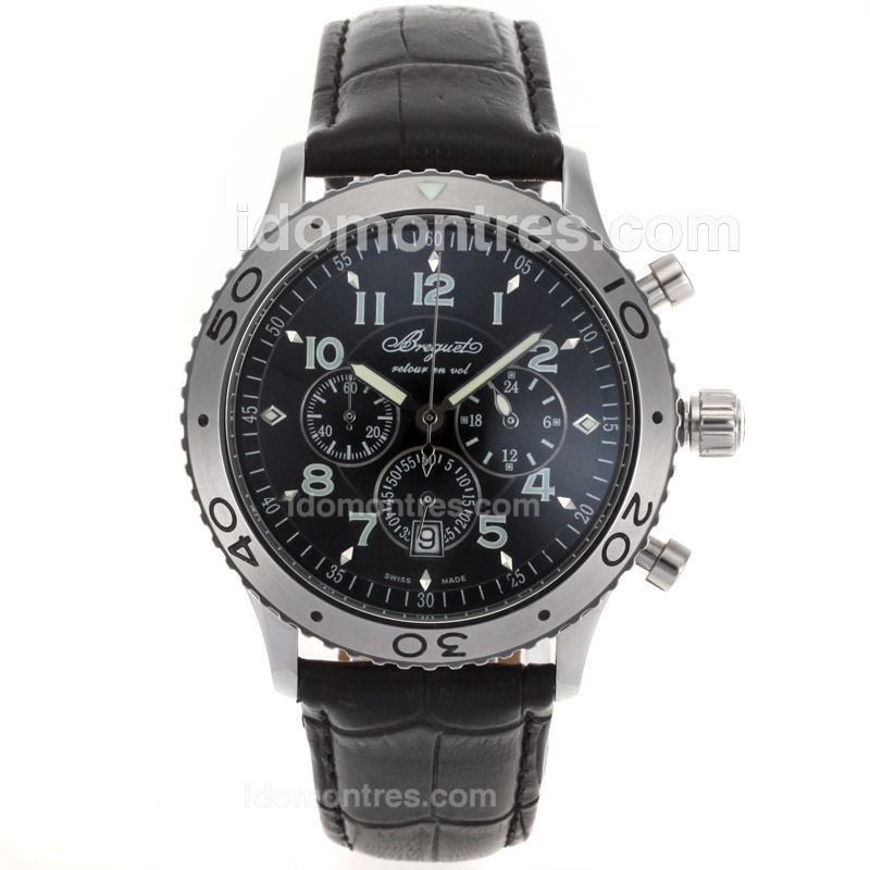 Breguet Type XX Working Chronograph with Black Dial-Leather Strap