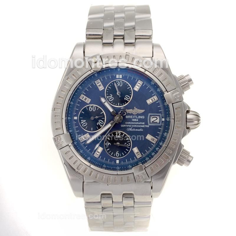 Breitling Chronomat Evolution Automatic Stick Markers with Blue Dial S/S-Same Chassis As 7750-High Quality