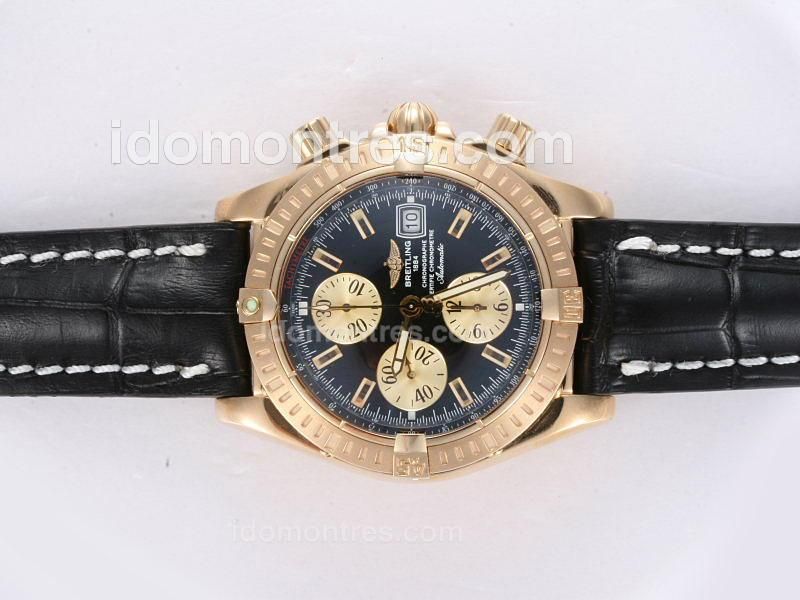 Breitling Chronomat Evolution Chronograph Swiss Valjoux 7750 Movement Gold Case with Black Dial