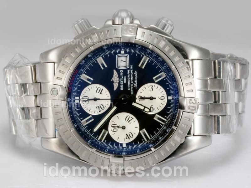 Breitling Chronomat Evolution Chronograph Swiss Valjoux 7750 Movement with Blue Dial