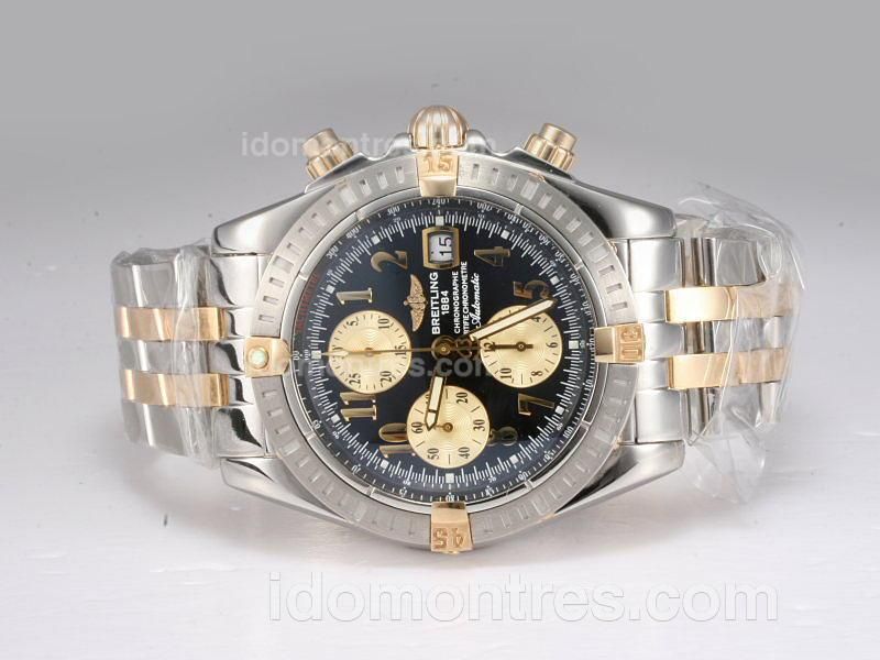Breitling Chronomat Evolution Chronograph Swiss Valjoux 7750 Two Tone with Black Dial