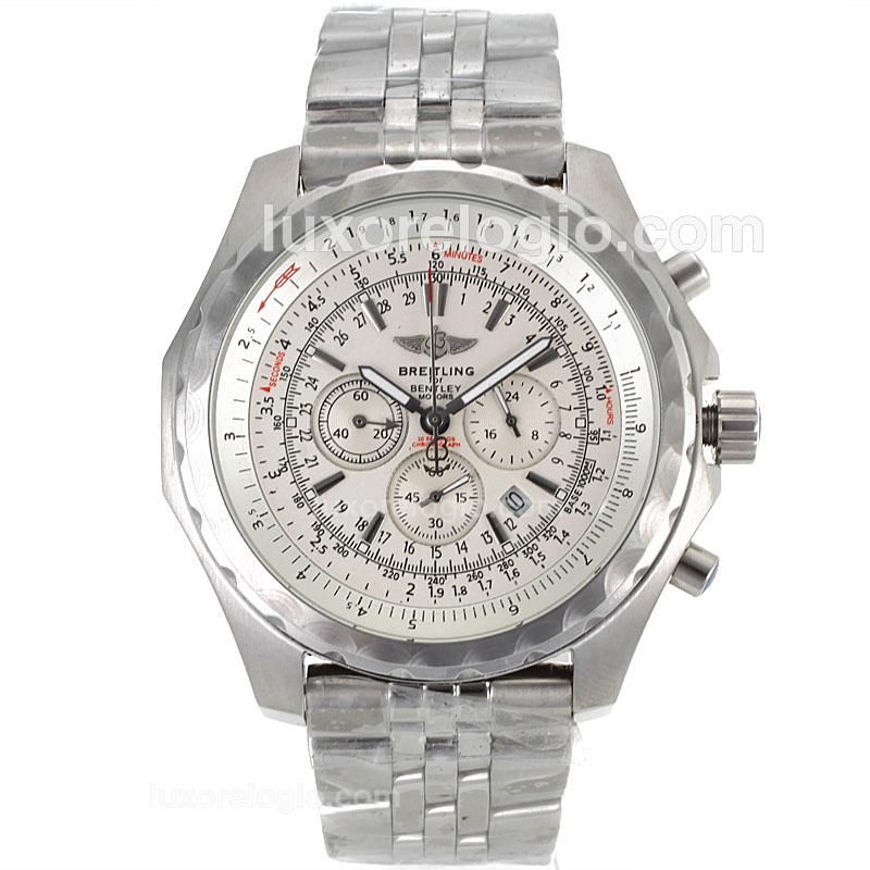 Breitling For Bentley Motors Working Chronograph with White Dial-S/S