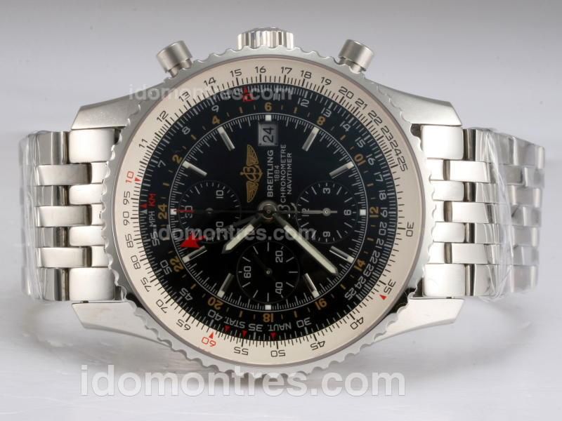 Breitling Navitimer World Chronograph Swiss Valjoux 7750 Movement with Black Dial
