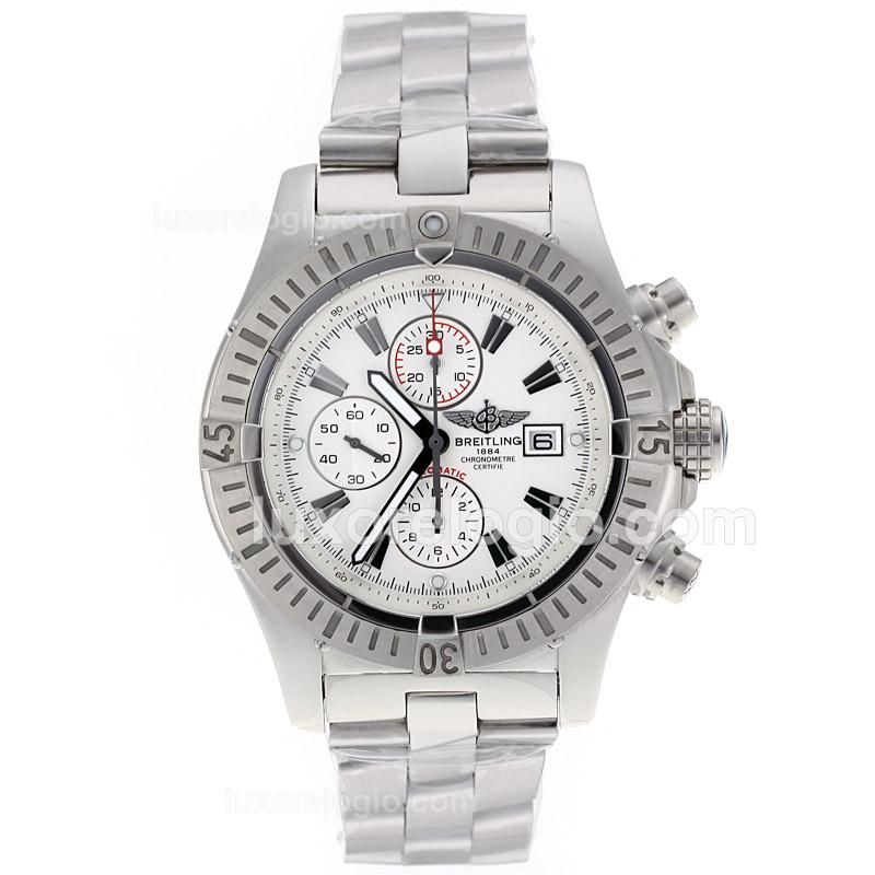 Breitling Super Avenger Chronograph Swiss Valjoux 7750 Movement Stick Markers with White Dial