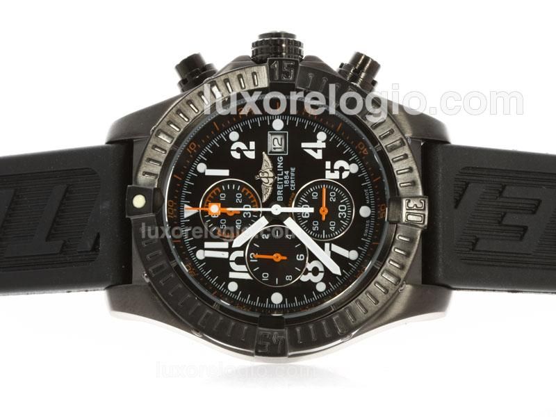 Breitling Super Avenger Working Chronograph PVD Case Black Dial with Orange Needles