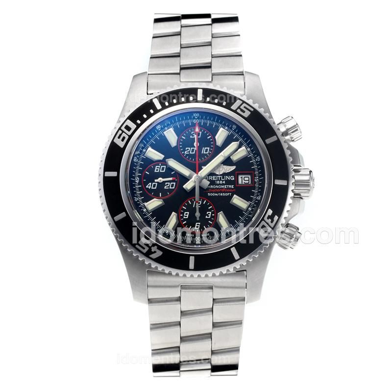 Breitling Super Ocean Swiss Valjoux 7750 Movement Black Bezel with Black Dial-Sapphire Glass-Red Needle