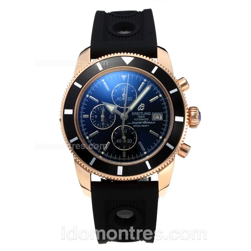 Breitling Super Ocean Working Chronograph Black Bezel Rose Gold Case with Black Dial-Rubber Strap
