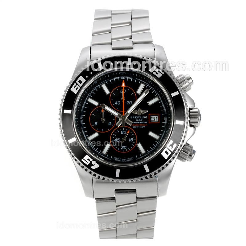 Breitling Super Ocean Working Chronograph Black Bezel with Black Dial S/S-Orange Needles