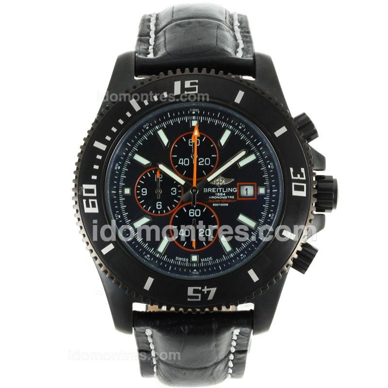 Breitling Super Ocean Working Chronograph PVD Case with Orange Needle-Leather Strap