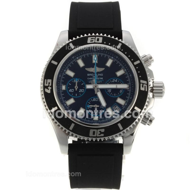 Breitling Super Ocean Working Chronograph Stick Markers Black Bezel with Black Dial-Blue Needles