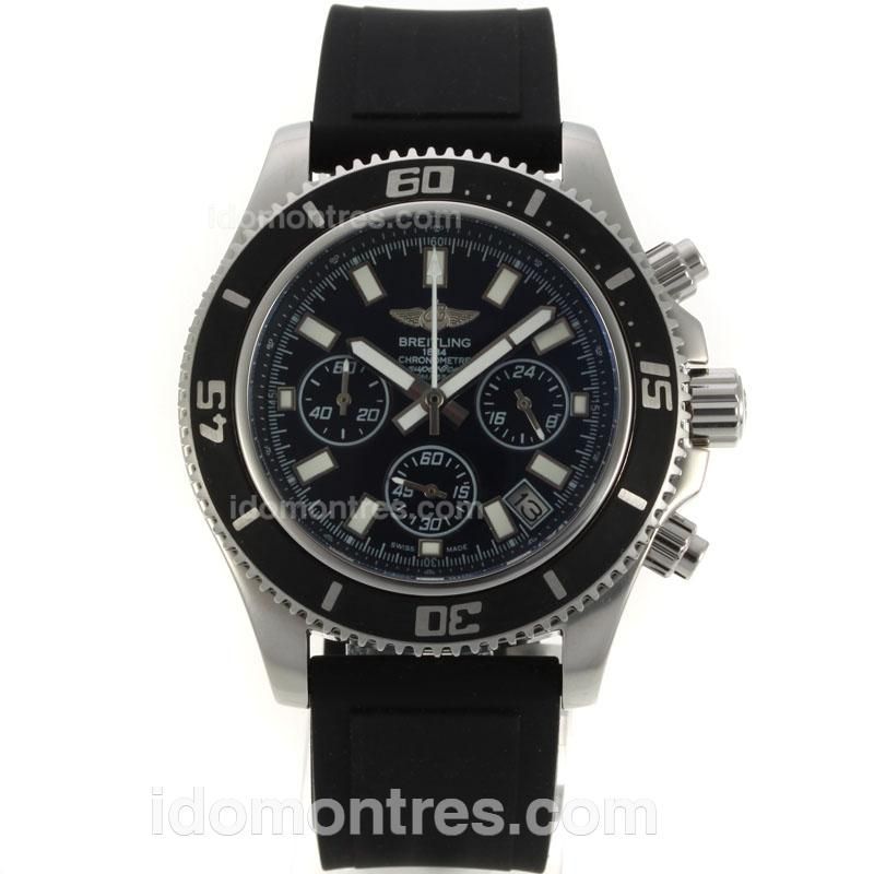 Breitling Super Ocean Working Chronograph Stick Markers Black Bezel with Black Dial-White Needles