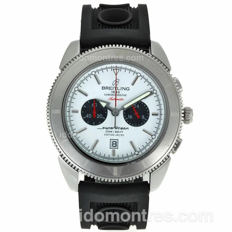 Breitling Super Ocean Working Chronograph with White Dial-Rubber Strap