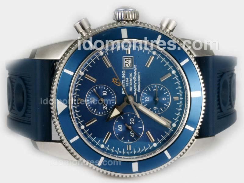 Breitling SuperOcean Heritage Chrono Swiss Valjoux 7750 Movement with Blue Dial-Rubber Strap