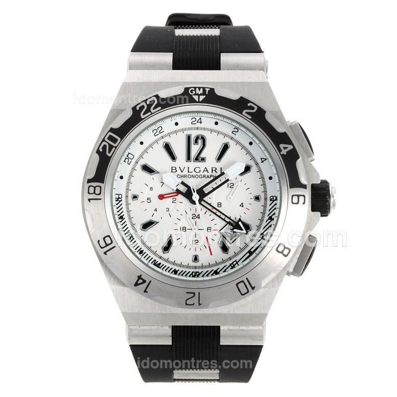 Bvlgari Diagono GMT Automatic with White Dial-Rubber Strap