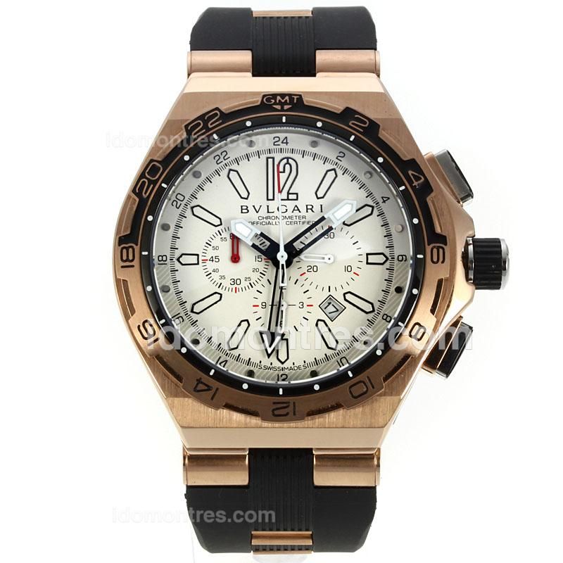 Bvlgari Diagono Professional Working Chronograph Rose Gold Case with White Dial-Rubber Strap