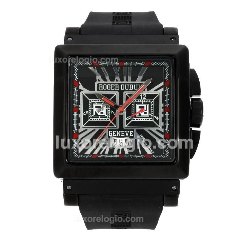 Roger Dubuis Kingsquare Automatic PVD Case with Black Dial-Rubber Strap