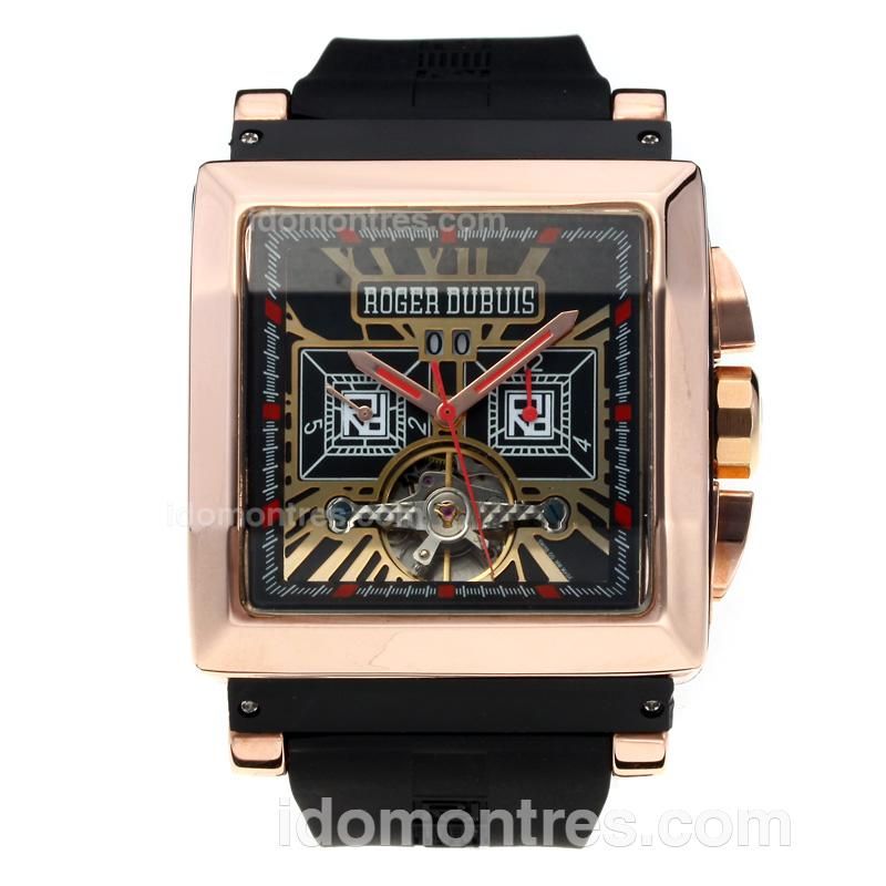 Roger Dubuis Kingsquare Tourbillon Automatic Rose Gold Case with Black Dial-Rubber Strap