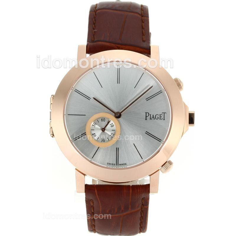 Piaget Polo Silver Dial Rose Gold Case with Leather Strap-Double Dial