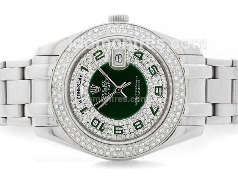 Rolex Masterpiece Automatic Diamond Bezel with Green Diamond Dial-Number Marking