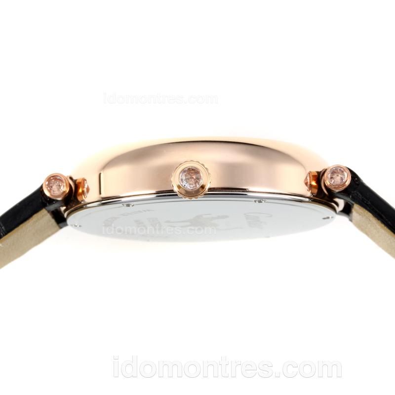 Cartier Masse Secrete Panther Decor Rose Gold Case with MOP Dial-Sapphire Glass-Black Leather Strap