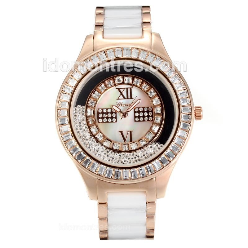 Chopard Happy Sport Rose Gold Case Diamond Bezel with White Dial-Two Tone Strap
